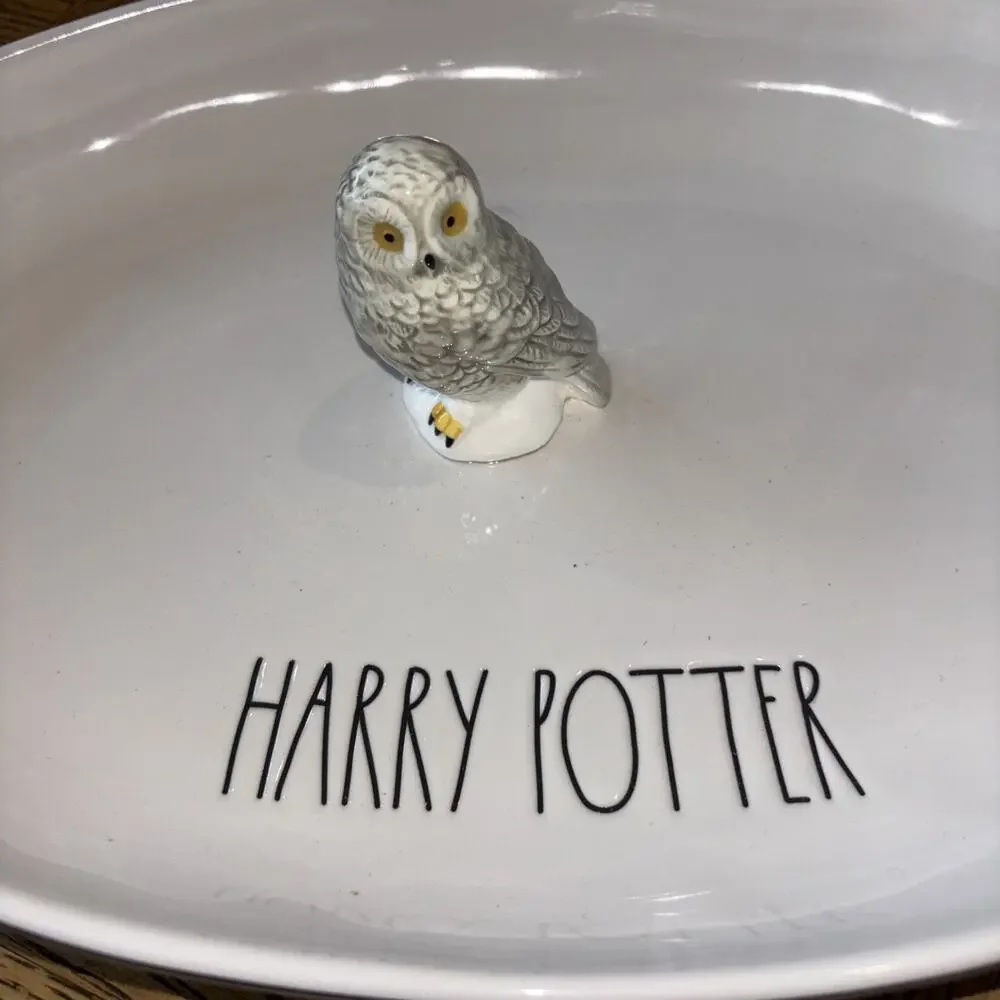 Rae Dunn Harry Potter Hedwig Ceramic Platter Serving Dish Plate Oval Owl NEW